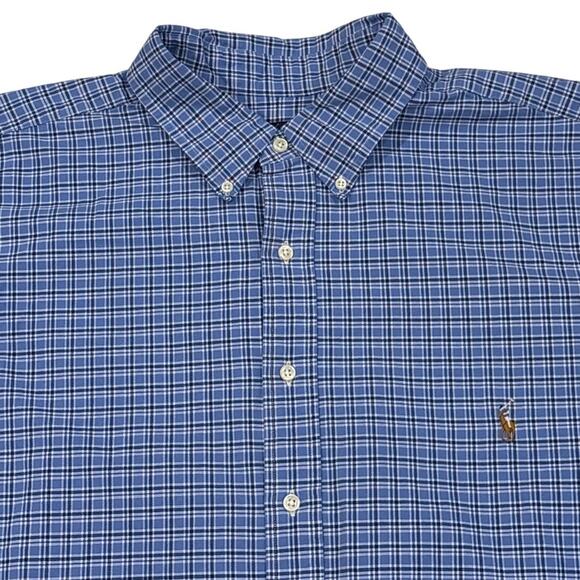 Ralph Lauren Shirt Mens 2XB Blue Plaid Twill Oxford Button Up Long Sleeve Preppy - Picture 1 of 11